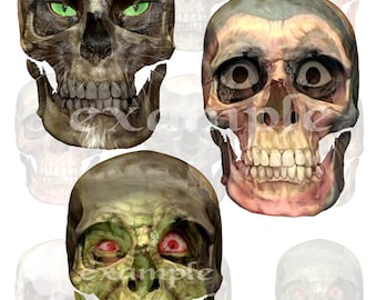 Halloween...Altered Skulls Digital Collage Sheet - Altered Art, Scrapbook, Cards, Tags Digital Download Printable Clipart