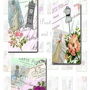16 French Postal Cartes 1X2 Inch...Dominos...and 1X1 Inch...Digital Collage Sheet - 24 Images