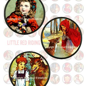 Little Red Riding Hood...1x1 Inch...Circles...Bottlecaps...Digital Collage Sheet