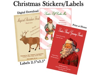 Christmas Gift Stickers Labels, Christmas Stickers, Christmas Labels, Santa Stickers, Deer Labels, Santa Labels, Deer Stickers