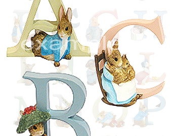 Beatrix Potter Alphabet  (2) Digital Collage Sheets, Peter Rabbit