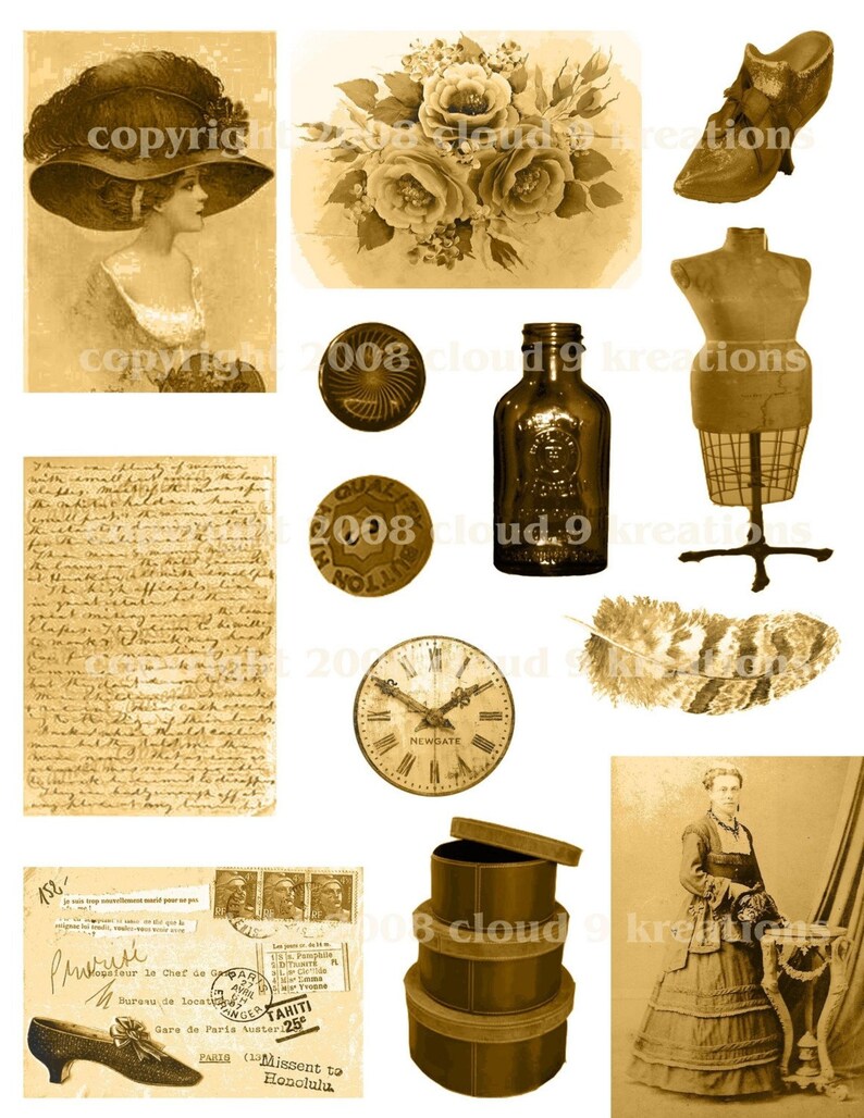 Sepia Mixed Media Digital Collage Sheet