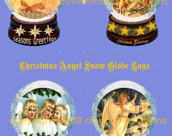 Christmas Angel Snow Globe Tags Digital Collage Sheet