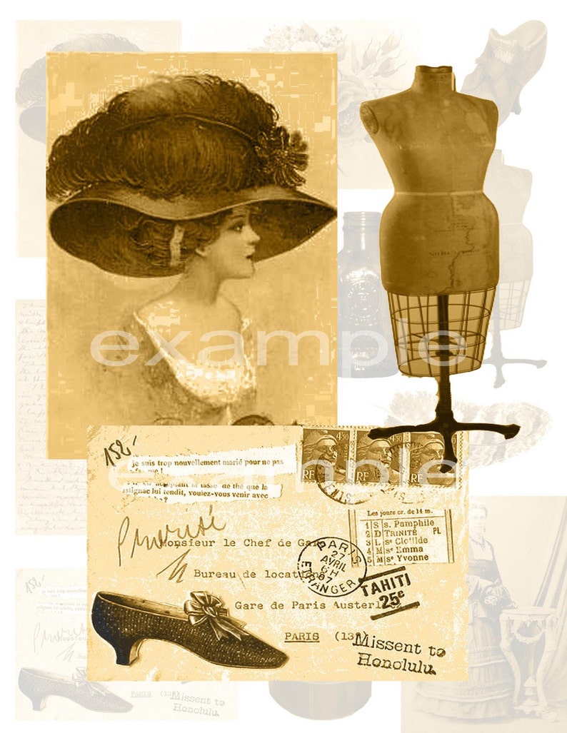 Sepia Mixed Media Digital Collage Sheet