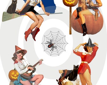 Halloween Cowgirl Witches Digital Collage Sheet Clipart Printable Download