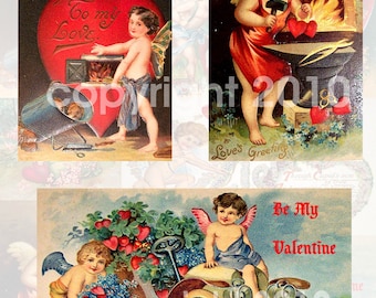 Vintage Cupid Valentines Digital Collage Sheet