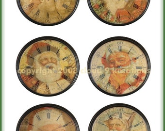 Altered Vintage Clock...Santa....Digital Collage Sheet Digital Download Printable Clipart Christmas Graphic