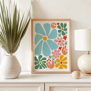 Abstrakte Blumen Poster, Retro 70er Jahre Blumen Poster, Mid-Century Modern Design, Natur inspirierte Wanddekoration