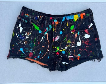 Hand painted daisy dukes- upcycled Levis black cutoffs