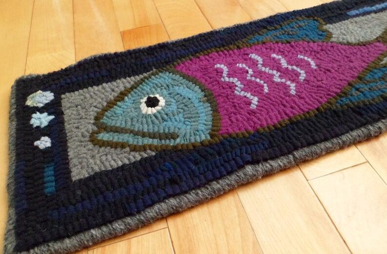 Single Fish Hooked Rug Stair Tread or Wall Hanging Etsy Canada