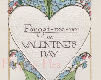 Digitaler Download der Antiquitätenpostkarte, Vergessen-ich nicht am Valentinstag