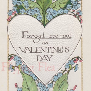 Téléchargement numérique de carte postale antique, Forget-Me-pas le jour de la Saint-Valentin