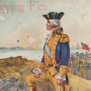 Téléchargement numérique de la carte postale d’anniversaire de Washington antique George Washington à Yorktown signé R. Veentlier