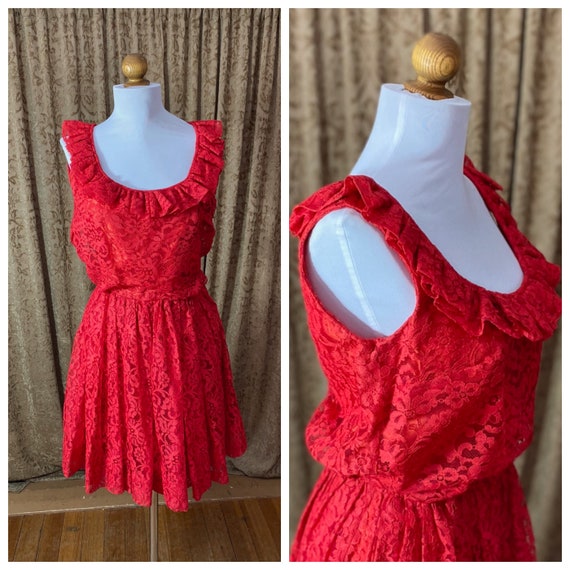 Vintage Mini World Baby Red Full Circle Dress Southern Belle Lace
