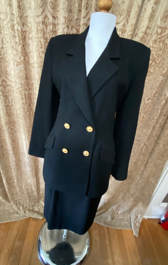 Oleg Cassini Black Wool Suit Vintage 80s Pencil S… - image 2