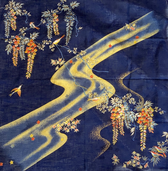 Hand Painted Silk Scarf / Handkerchief / Wall Han… - image 1