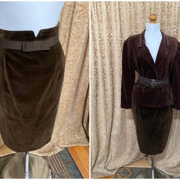 Brown Velvet Pencil Skirt Gerani Made in Italy Medium to Large