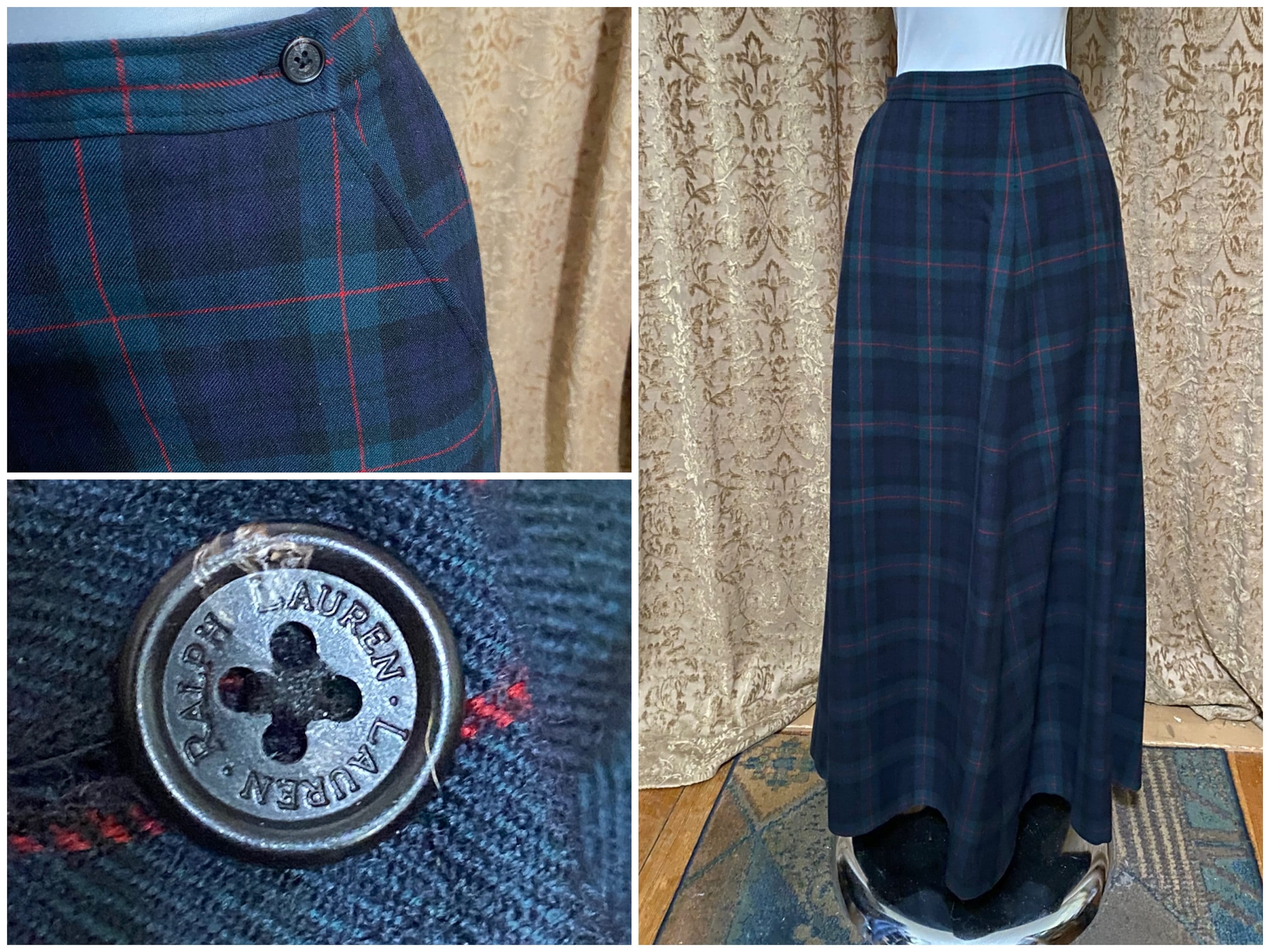 Tartan Plaid Maxi Skirt Vintage Ralph Lauren Large XL 