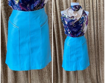 90s/ y2k vintage Baby Blue Leather Mini Skirt Deadstock NWT Size 6 Small