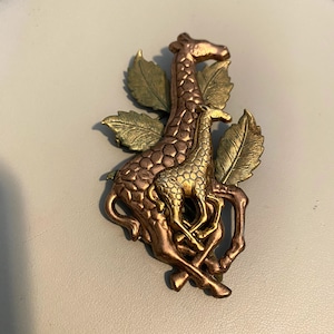 Giraffe Brooch, Copper, Bronze, Mixed Metal Two Giraffes