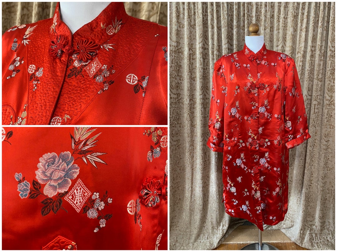 Peony Shanghai Red Silk Asian Robe Kimono - Etsy