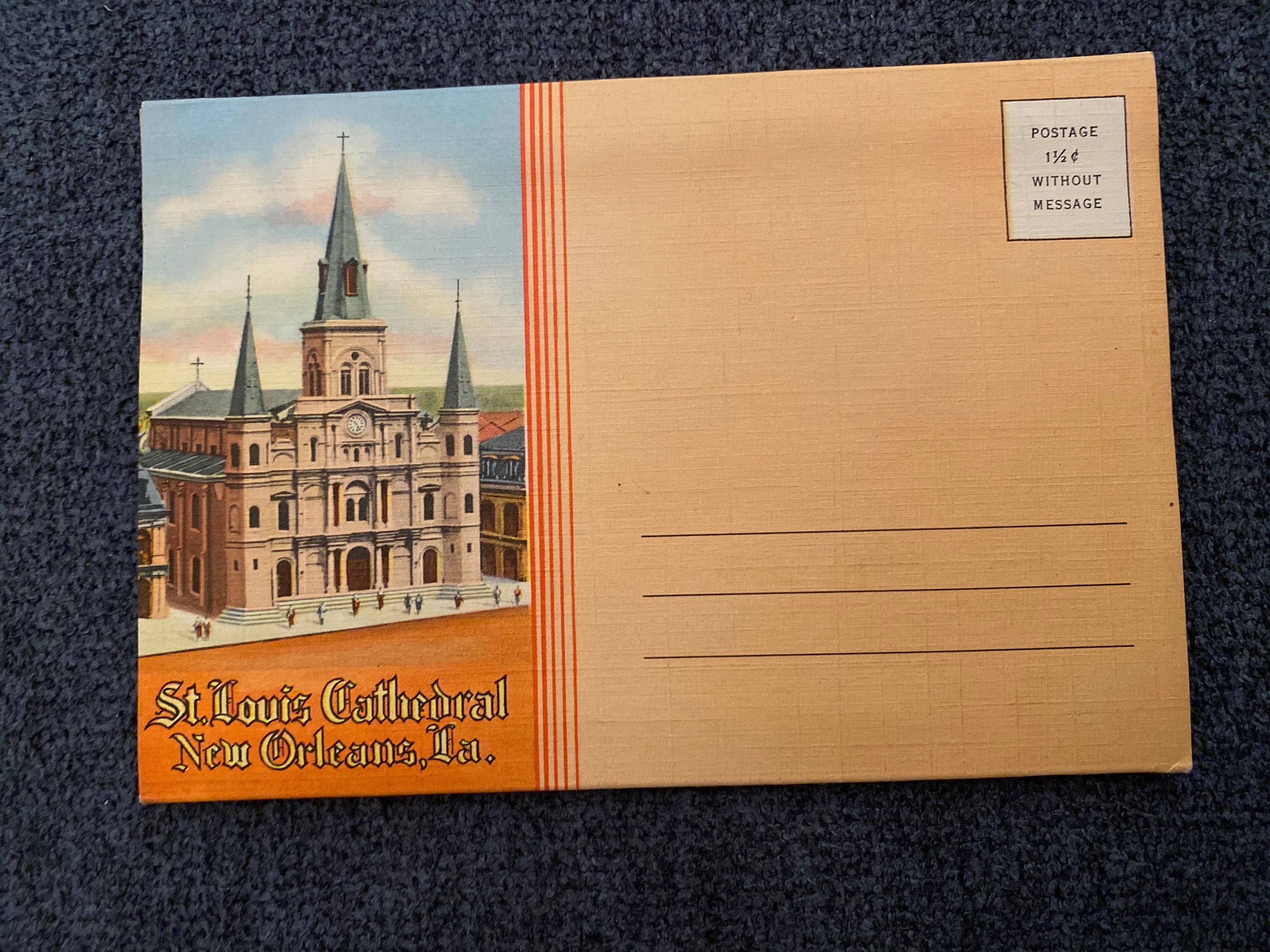 St. Louis Cathedral New Orleans Louisiana, Vintage Souvenir Folder Postcard 1940s Unused
