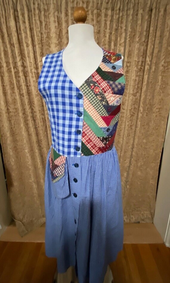 80s Applique Patchwork Cottagecore Handmade Dress… - image 3