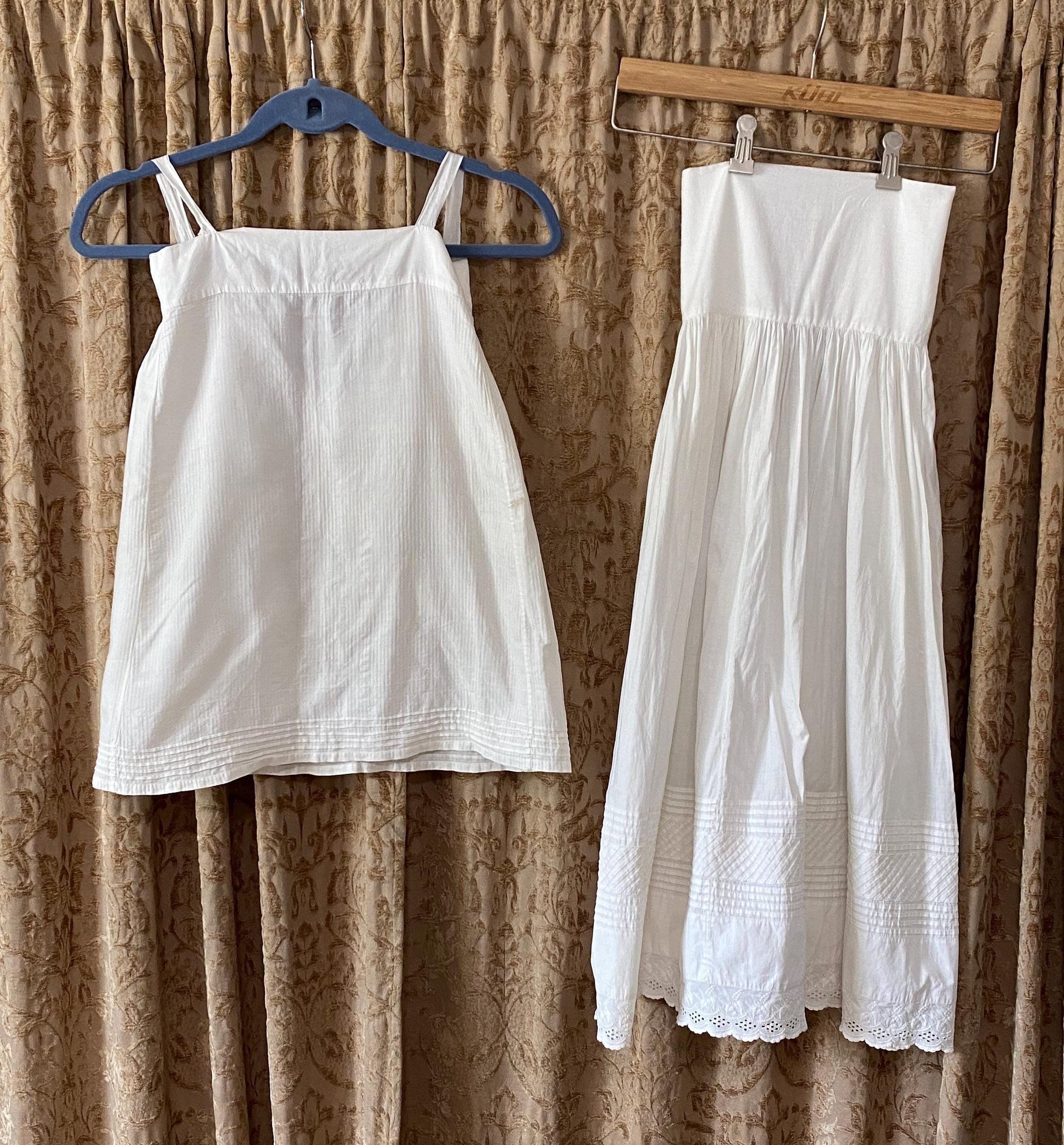 Antique Edwardian White Cotton Long Infant Christening Slip and Children's Cotton Slip