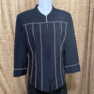 Vintage Black AKRIS Jacket White Stitching Size 12 Silk Blend