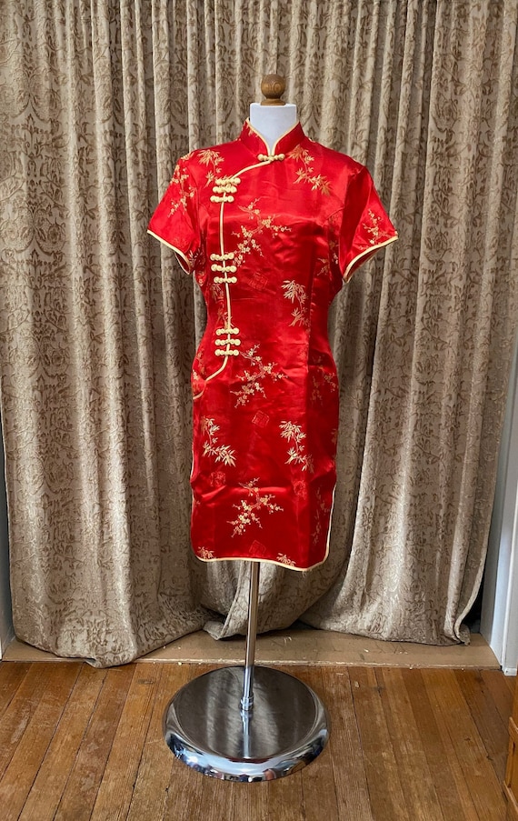 Vintage Traditional Chinese Cheongsam Dress Red Sa