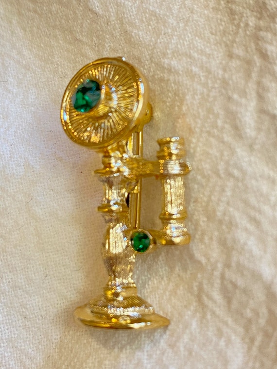 Vintage Candlestick Phone Brooch Gerry's Novelty Pin … Gem