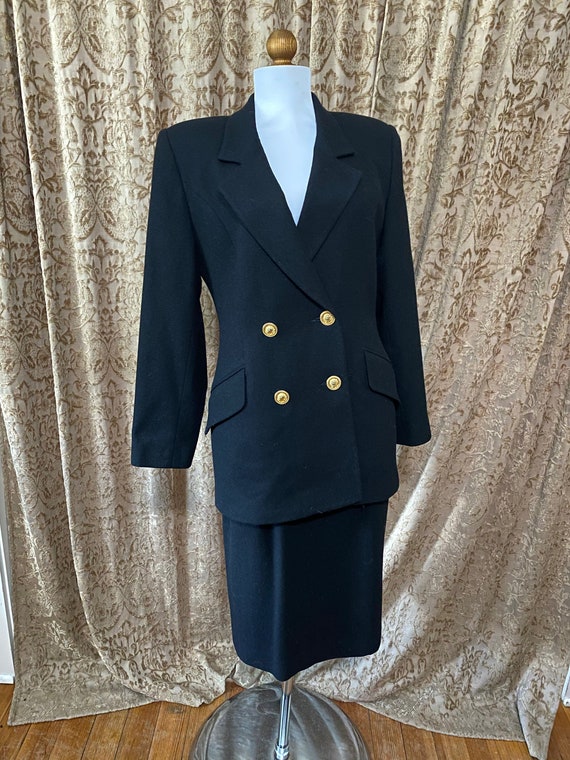 Oleg Cassini Black Wool Suit Vintage 80s Pencil S… - image 9