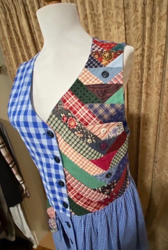 80s Applique Patchwork Cottagecore Handmade Dress… - image 5