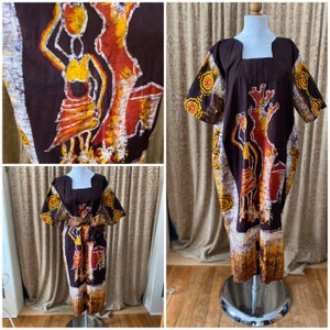 Vintage African Ankara dress Danshiki Kaftan Jalabiya Rich Aunty Vibes Nigerian One size Adire Boubou Yoruba