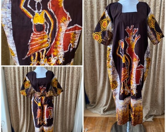 Vintage African Ankara dress Danshiki Kaftan Jalabiya Rich Aunty Vibes Nigerian One size Adire Boubou Yoruba