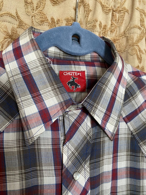 Western Shirt Long Sleeve Vintage 80s Plaid Oxfor… - image 6