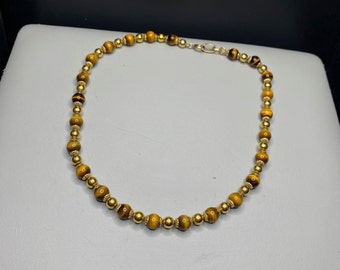 Tiger eye necklace, Beaded necklace, Gold necklace, Gold filled, Tiger Eye beaded necklace, Dainty necklace, Choker necklace.