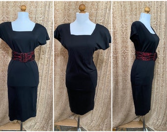 80s Does 40s Black Bombshell Dress Large