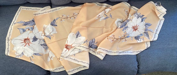 Large Silk Scarf Asian Floral and Script Design B… - image 10