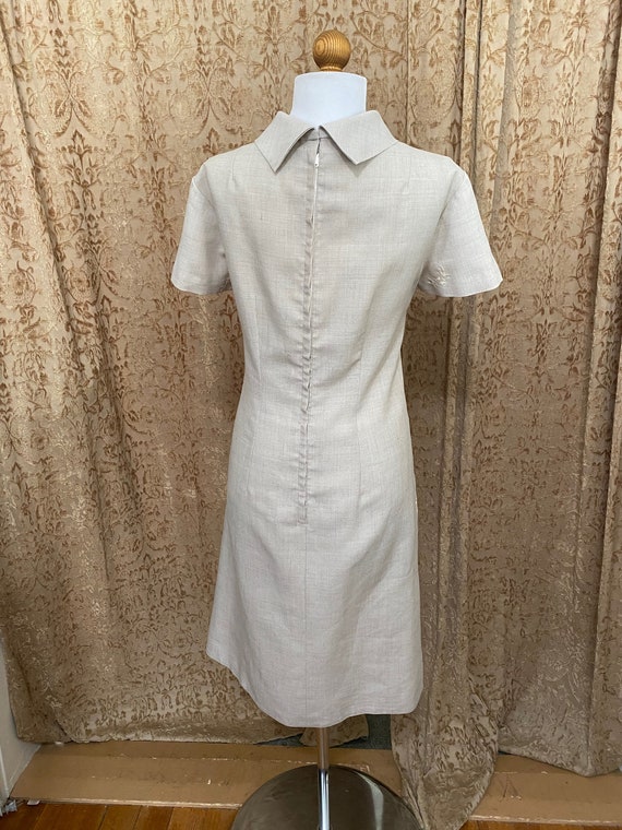 Vintage Mod Shift Dress Hand Embroidered Beige Sh… - image 8