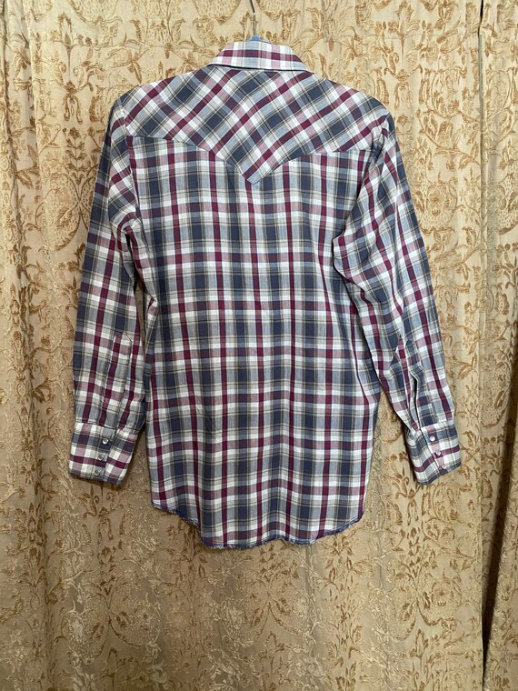 Western Shirt Long Sleeve Vintage 80s Plaid Oxfor… - image 3