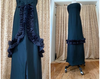 Sleeveless Black Evening Gown: Vintage 60s Silk Chiffon Breakfast at Tiffany's LBD Little Black Dress