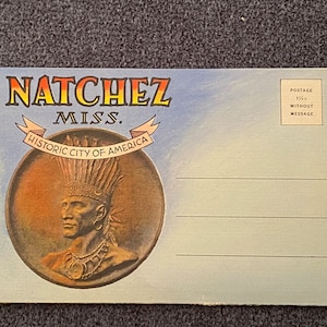 Natchez, Miss Historische Stadt von Amerika, Vintage Souvenir Ordner Postkarte 1940er Jahre Unbenutzt