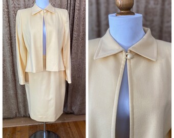 Pastel Yellow Wool Suit Vintage David Hayes Size 10 80s does 40s