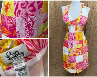 Lilly Pulitzer Halter Dress Floral Patchwork XS Sundress