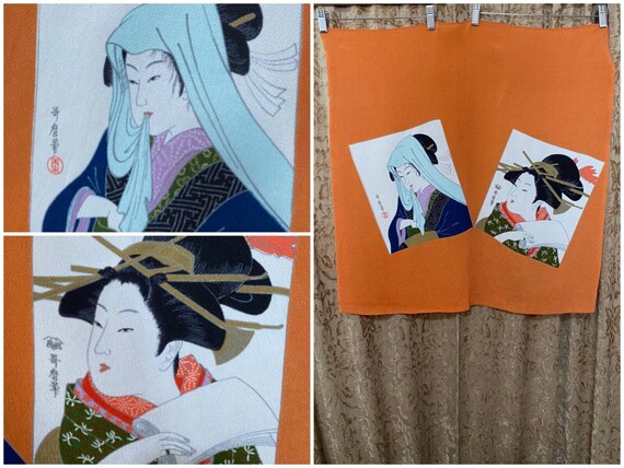 Vintage Japanese Ukiyo-e  Japanese Geisha Scarf Toshusai Sharaku Wall Art