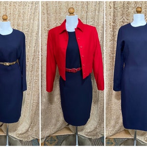 40s Style Marineblaues Etuikleid Vintage Talbots Größe 39