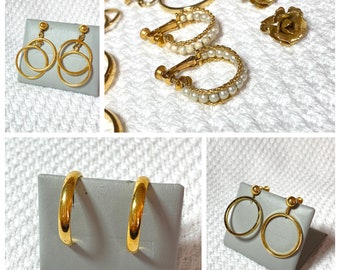 Vintage Lot of Signed Costume Jewelry Earrings Gold 60s to 80s