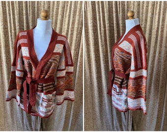 Rust Orange Space Dye Wrap Cardigan Kimono Medium to XL