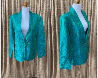 Aqua Silk Brocade Blazer Jacket Tailored Formal Jacket Smoking Jacket Tuxedo Style Jacket Bridgeton Edwardian Medium Large